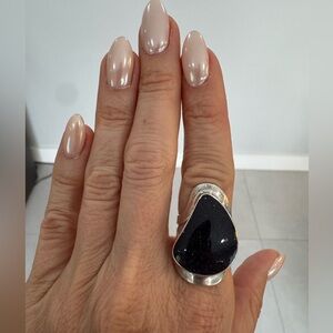 Sparkly Blue Goldstone and sterling silver Ring